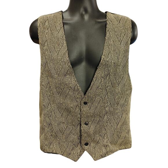 VTG Attitudes Unisex Brown Geometric Plaid Front Lined Vest LG - Picture 1 of 3